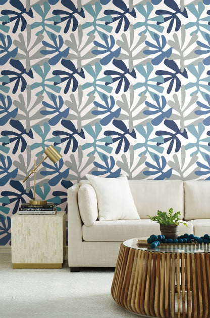 Kinetic Tropical Peel & Stick Wallpaper - Blue & Gray