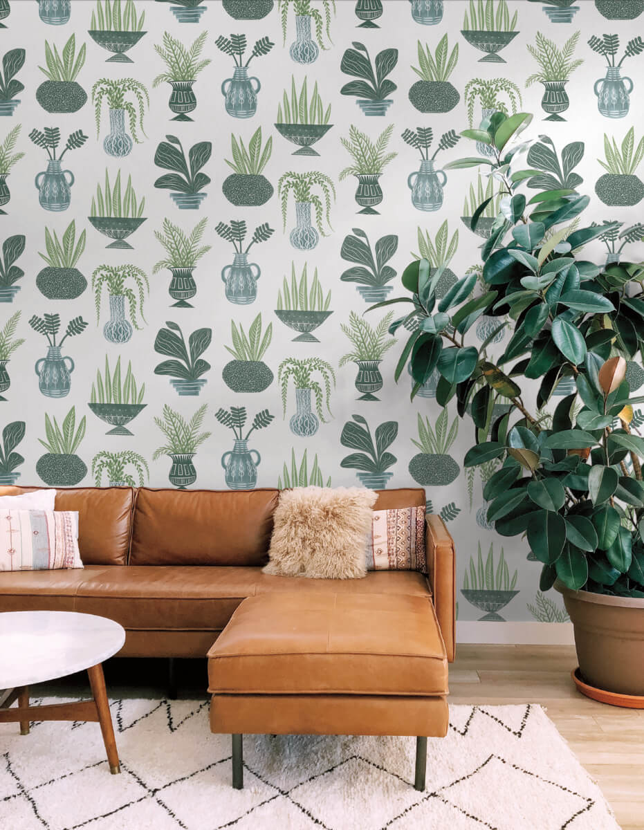 Plant Party Peel & Stick Wallpaper - Green & White