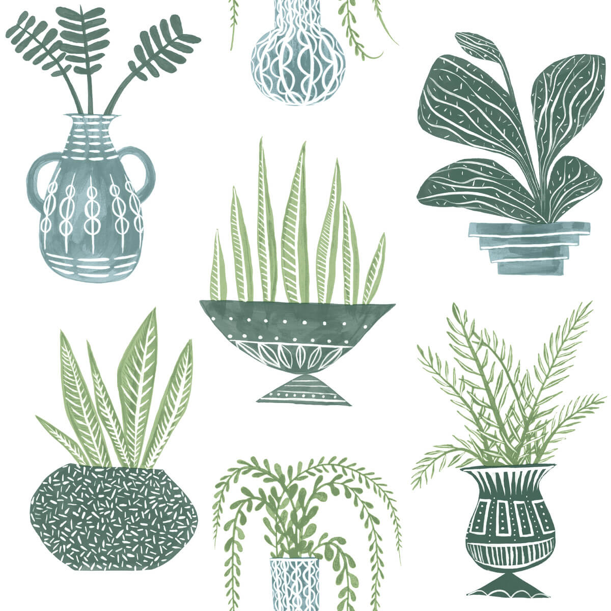 Plant Party Peel & Stick Wallpaper - Green & White