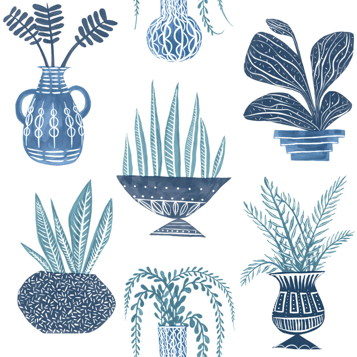 Plant Party Peel & Stick Wallpaper - Blue