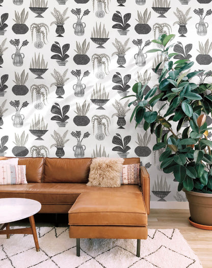 Plant Party Peel & Stick Wallpaper - Black