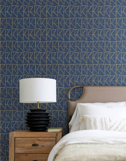 Love Triangles Peel & Stick Wallpaper - Blue & Gold