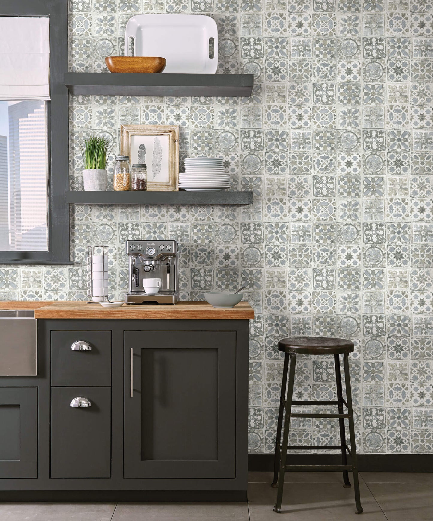 Encaustic Tile Peel & Stick Wallpaper - Gray
