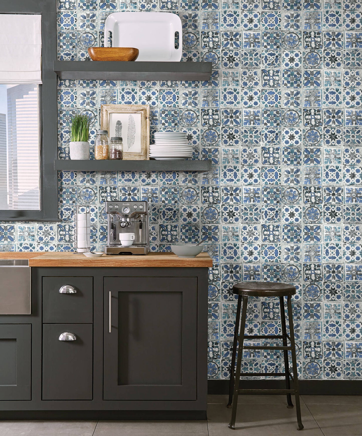 Encaustic Tile Peel & Stick Wallpaper - Blue