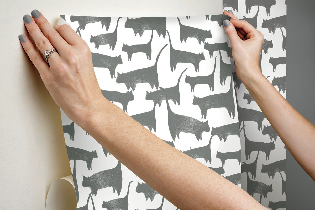 Wildlife Cat Tails Peel & Stick Wallpaper - Black