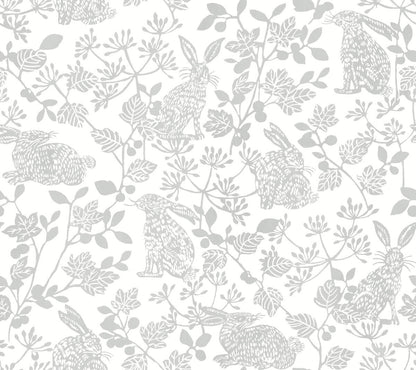 Wildlife Botanical Bunnies Peel & Stick Wallpaper - Gray
