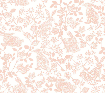 Wildlife Botanical Bunnies Peel & Stick Wallpaper - Pink