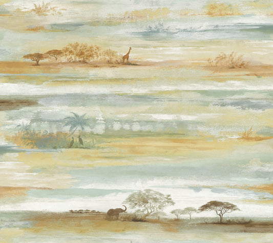 Wildlife Savanna Sunset Peel & Stick Wallpaper - Beige & Blue
