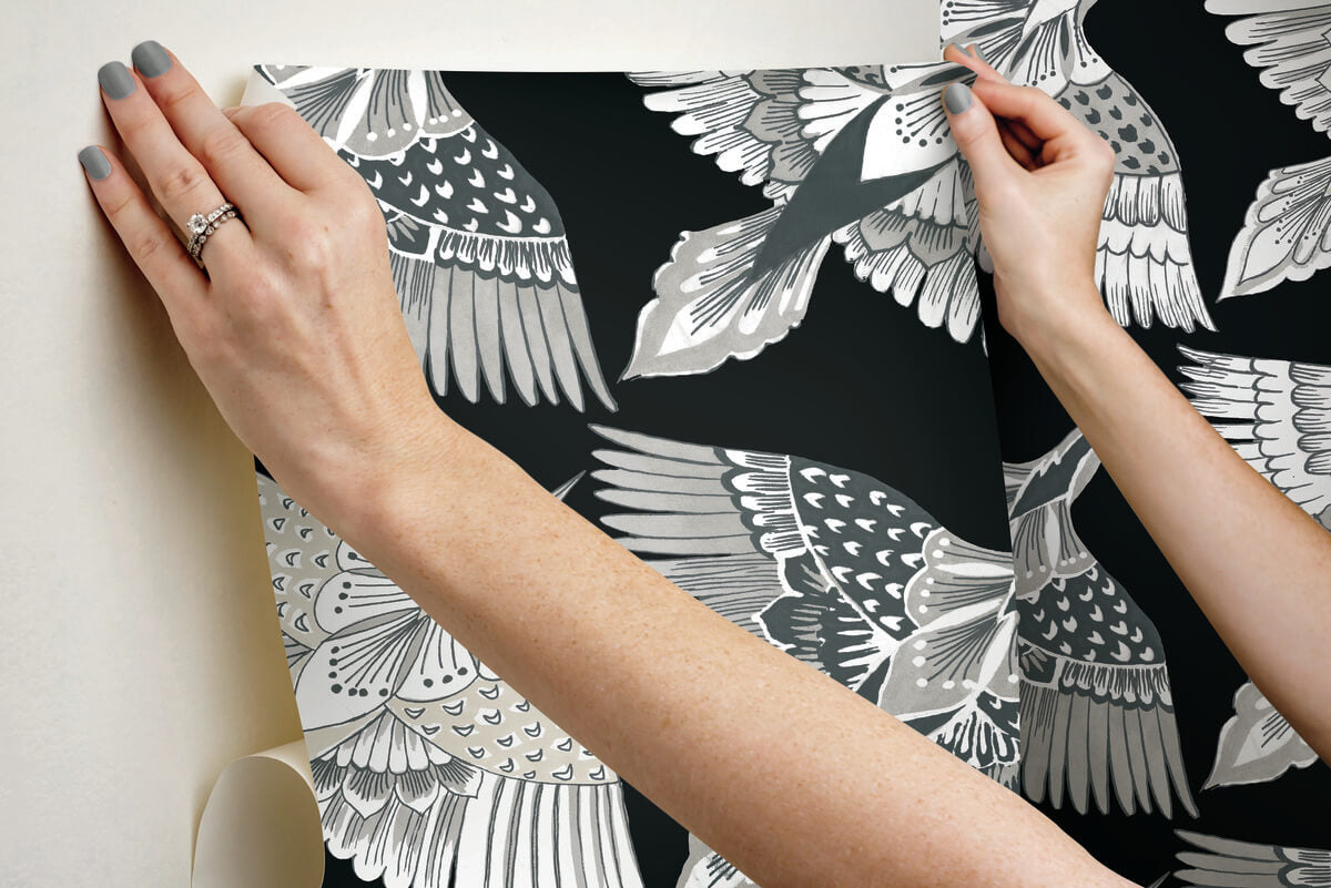 Wildlife Feather Flight Peel & Stick Wallpaper - Black