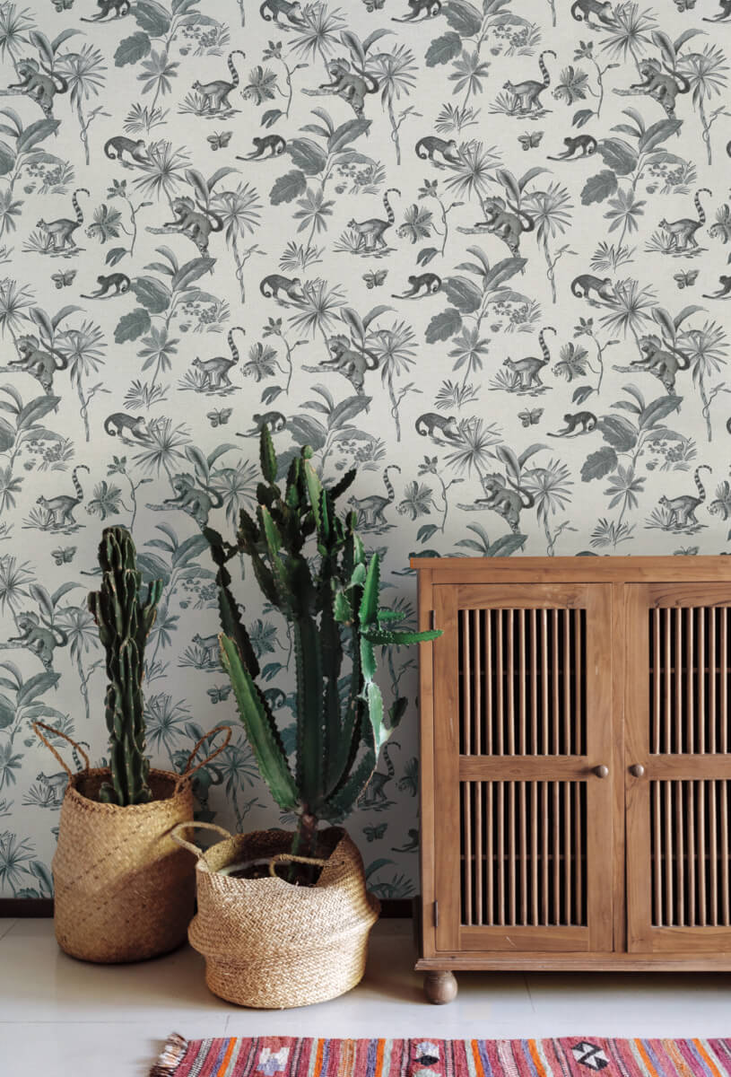 Wildlife Botanicals Lemurs Peel & Stick Wallpaper - Gray