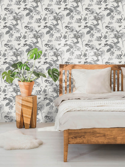 Wildlife Botanicals Lemurs Peel & Stick Wallpaper - Gray