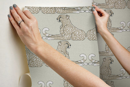 Wildlife Reclining Cheetahs Peel & Stick Wallpaper - Taupe