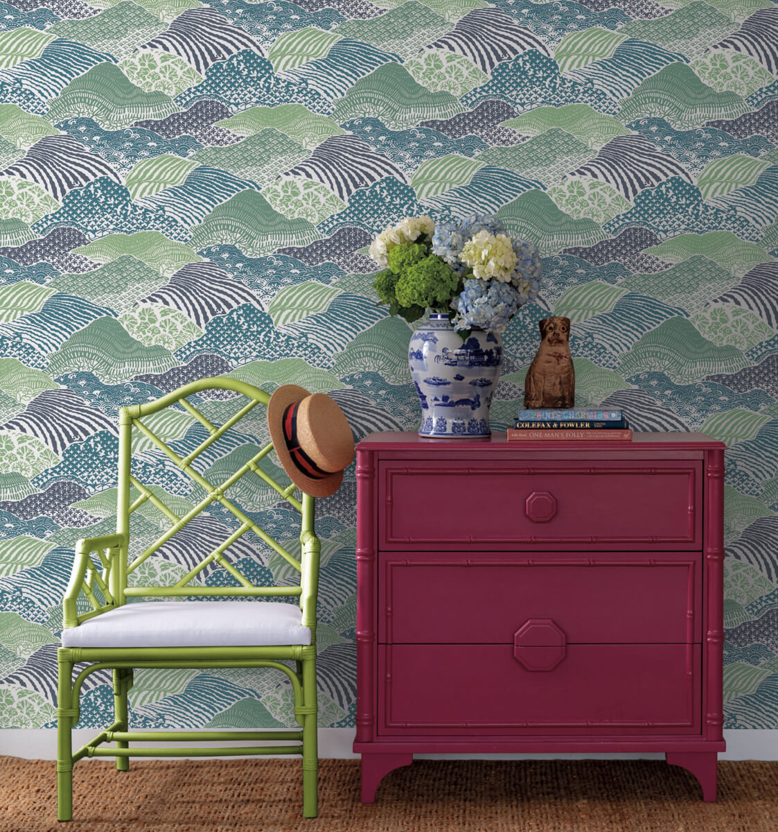 Leaf Trellis Wallpaper in Old Blue by Colefax and Fowler | Jane Clayton