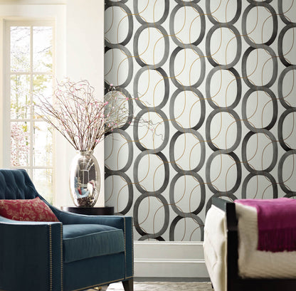 Simply Candice Interlock Peel & Stick Wallpaper - Black & Gold