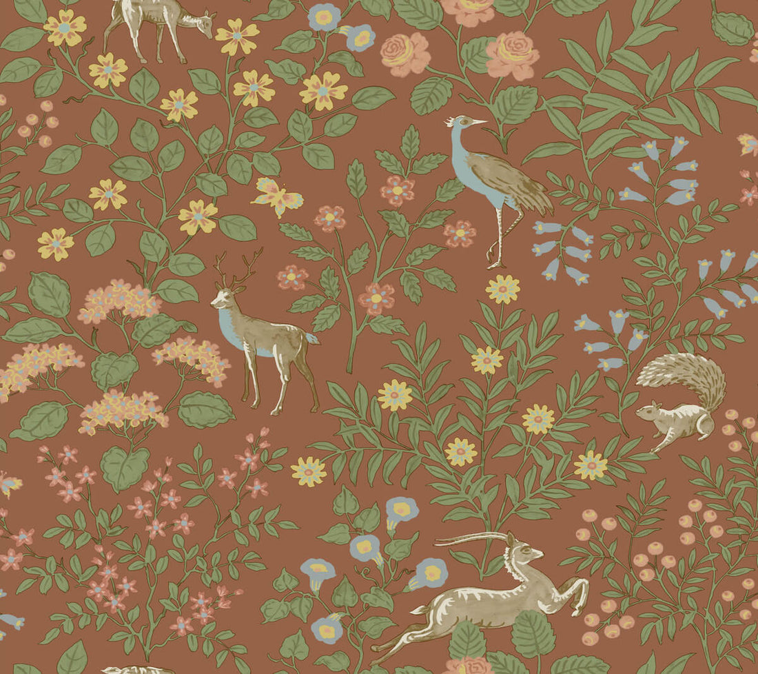 Rust Woodland Floral Premium Peel and Stick Wallpaper, Orange