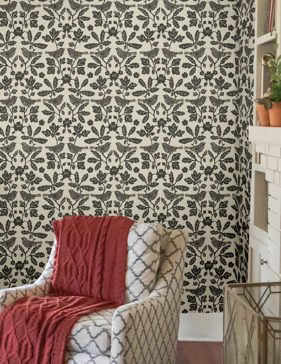 Erin & Ben Co. Sparrow & Oak Peel & Stick Wallpaper - Linen & Charcoal