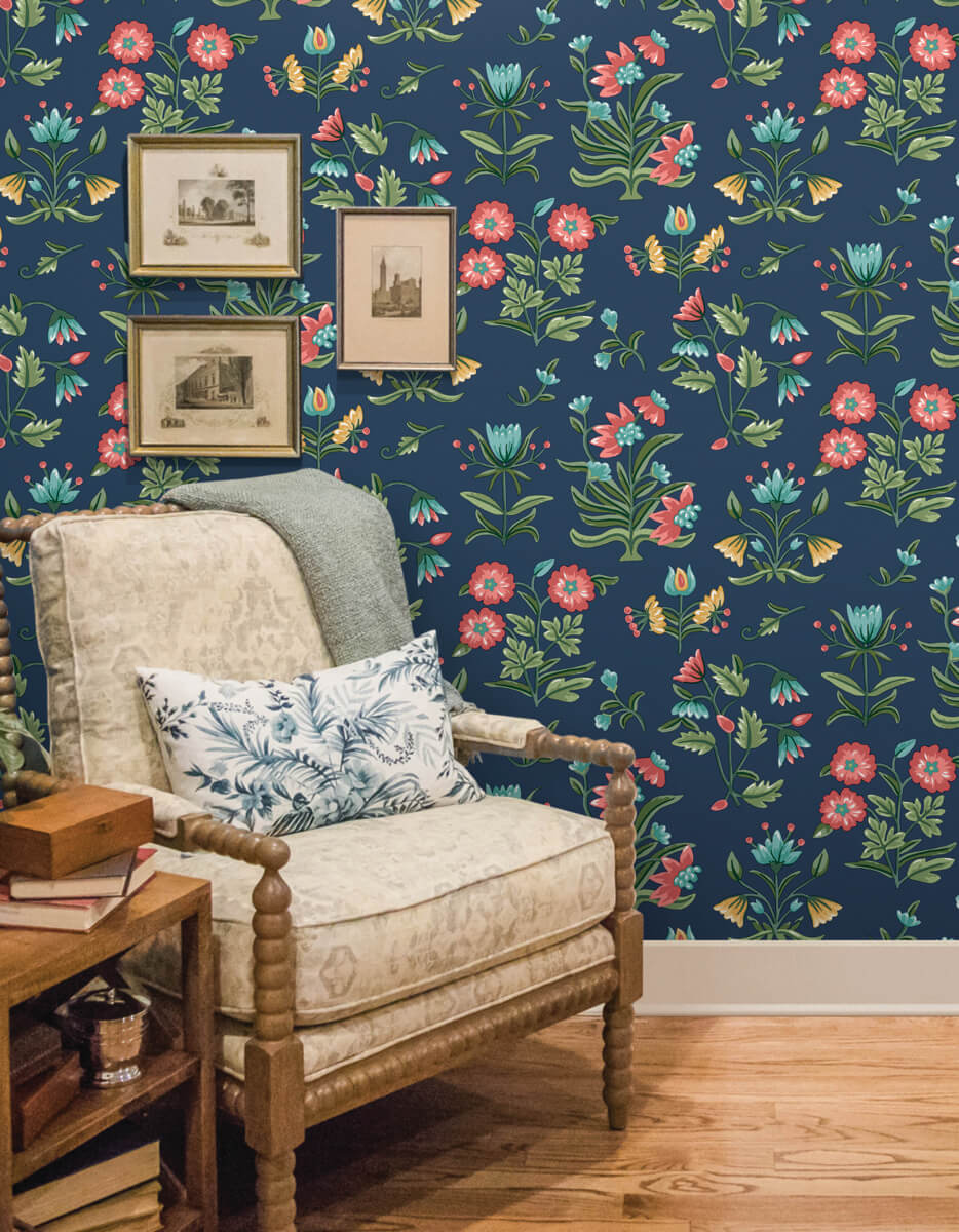 Blue Flower Wallpaper For Home Size 1 Roll 57 Square Feet