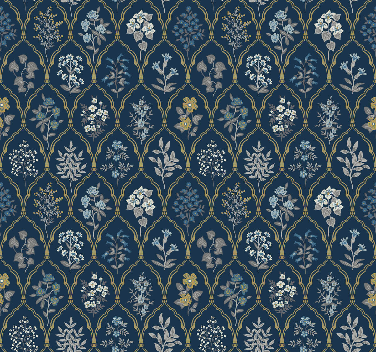 Rifle Paper Co. Hawthorne Wallpaper - Navy & Gold