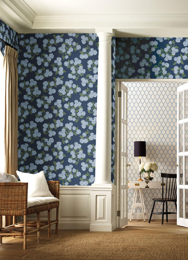 RI5142 Rifle Paper Co. Hydrangea Wallpaper - Navy Blue – US Wall Decor