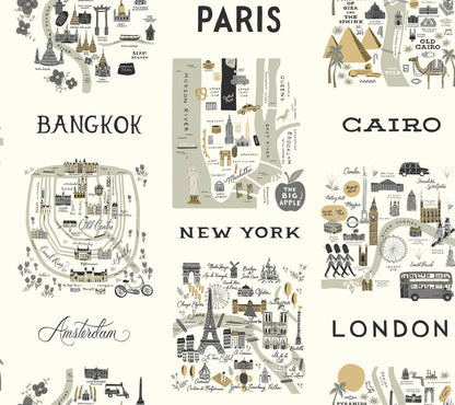 Rifle Paper Co. City Maps Wallpaper - Gray & Gold