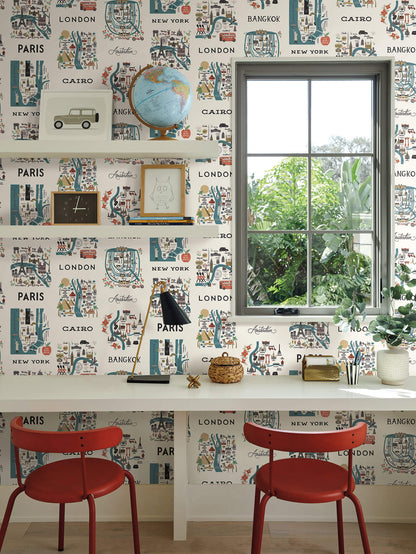 Rifle Paper Co. City Maps Wallpaper - Blue & Red