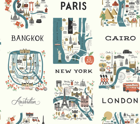 Rifle Paper Co. City Maps Wallpaper - Blue & Red