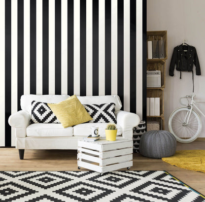 Awning Stripe Peel & Stick Wallpaper - Black & White