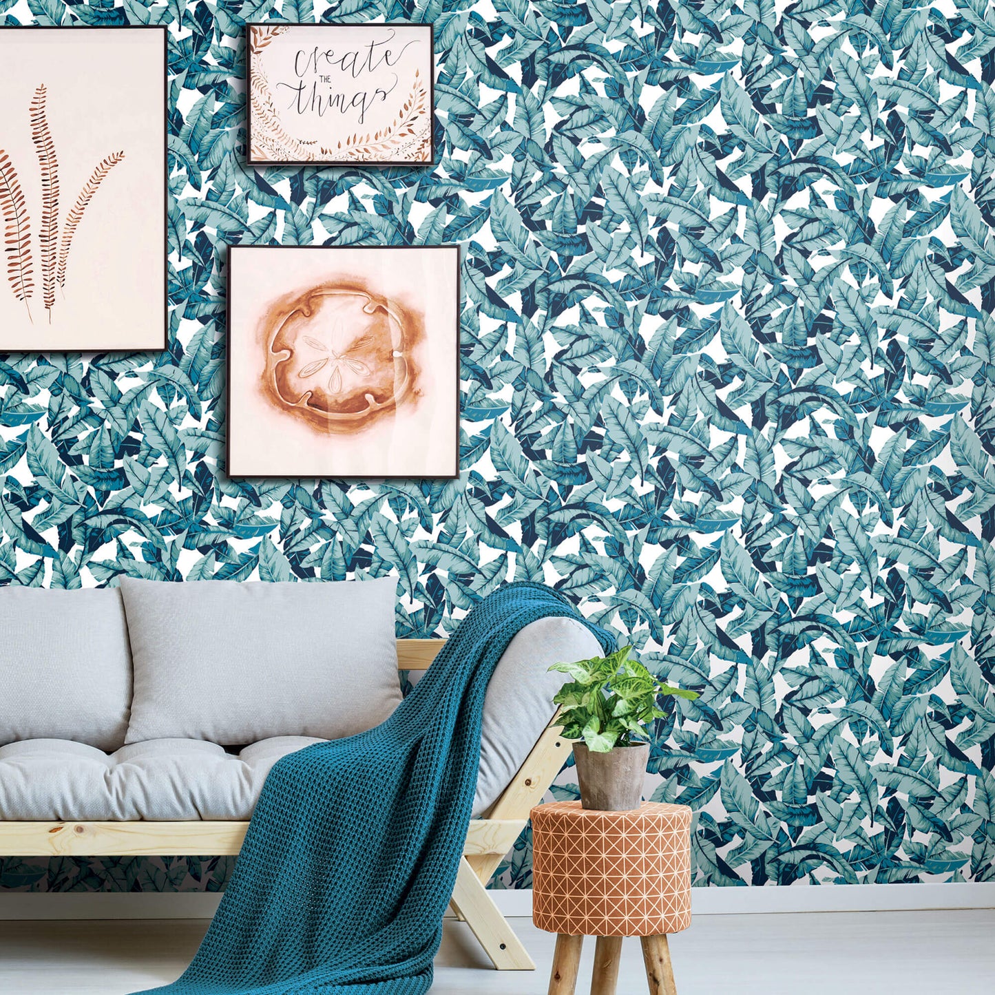 Palm Leaves Peel & Stick Wallpaper - Blue