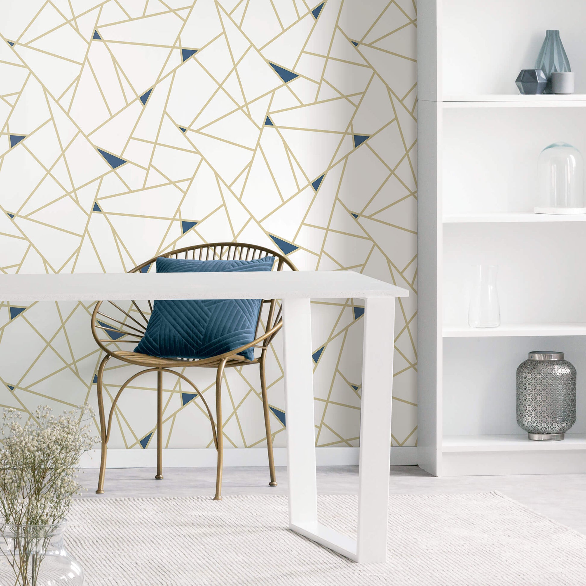 Peel and Stick Wallpaper Gold and White Contact Paper Geometric