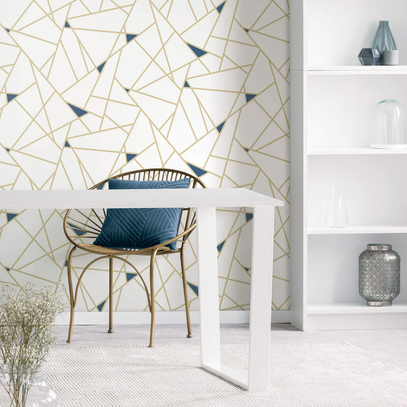 RMK11268WP Fracture Geometric Peel & Stick Wallpaper - Gold & Blue – US ...