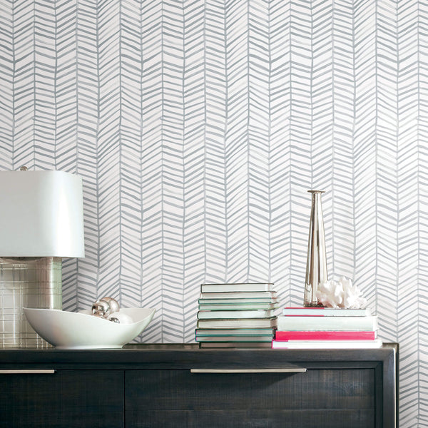 RMK11387RL CatCoq Herringbone Peel and Stick Wallpaper Gray – US Wall Decor