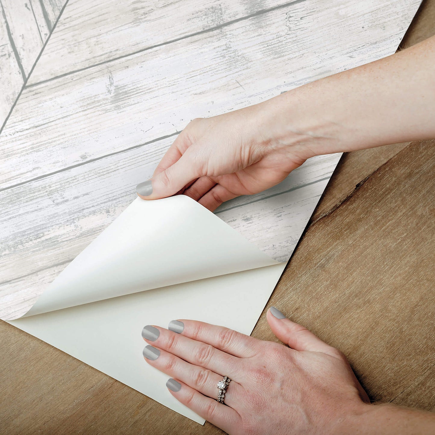 Herringbone Wood Boards Peel & Stick Wallpaper - White