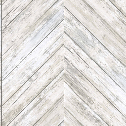 Herringbone Wood Boards Peel & Stick Wallpaper - White