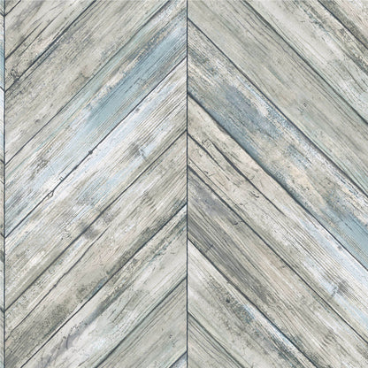 Herringbone Wood Boards Peel & Stick Wallpaper - Gray Blue