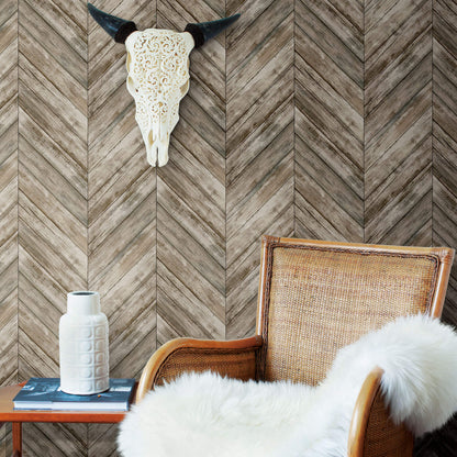 Herringbone Wood Boards Peel & Stick Wallpaper - Brown