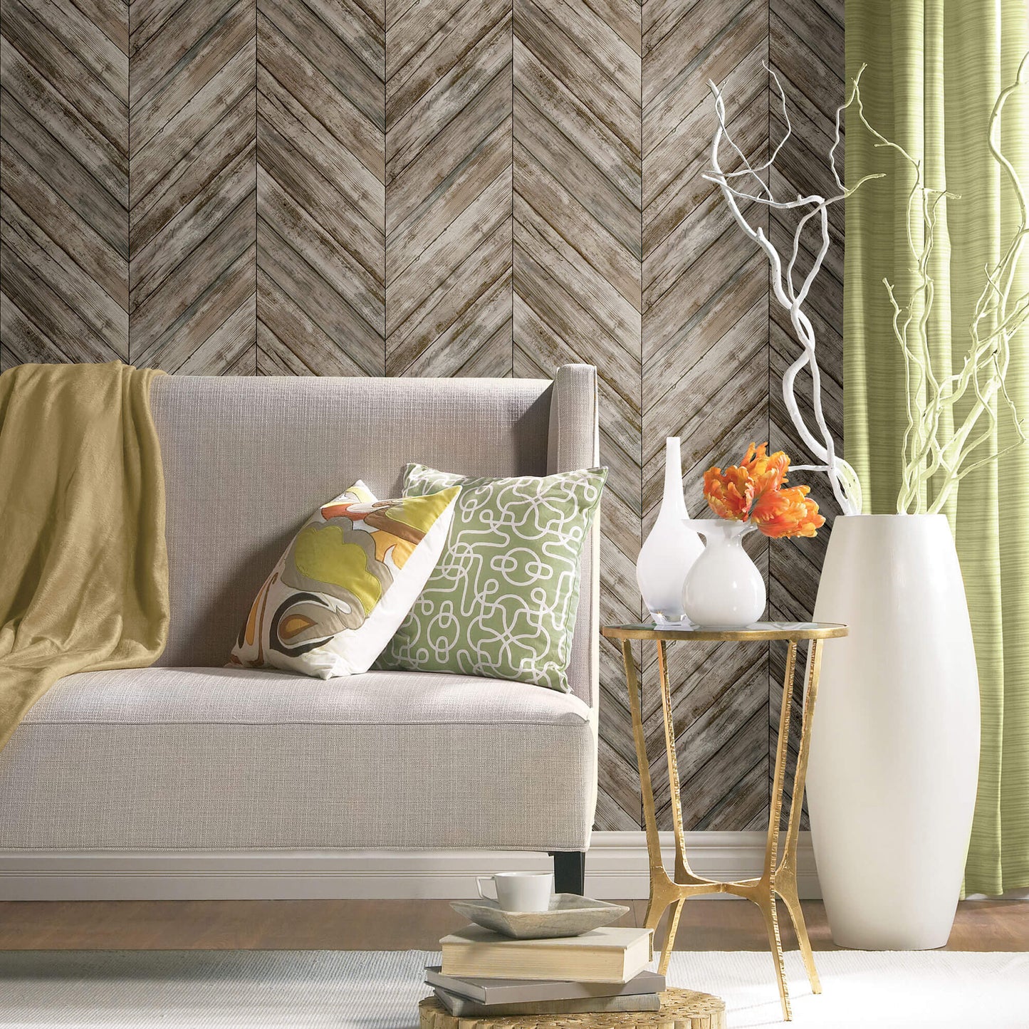 Herringbone Wood Boards Peel & Stick Wallpaper - Brown