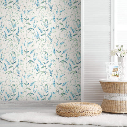 Floral Sprig Peel & Stick Wallpaper - Blue & White