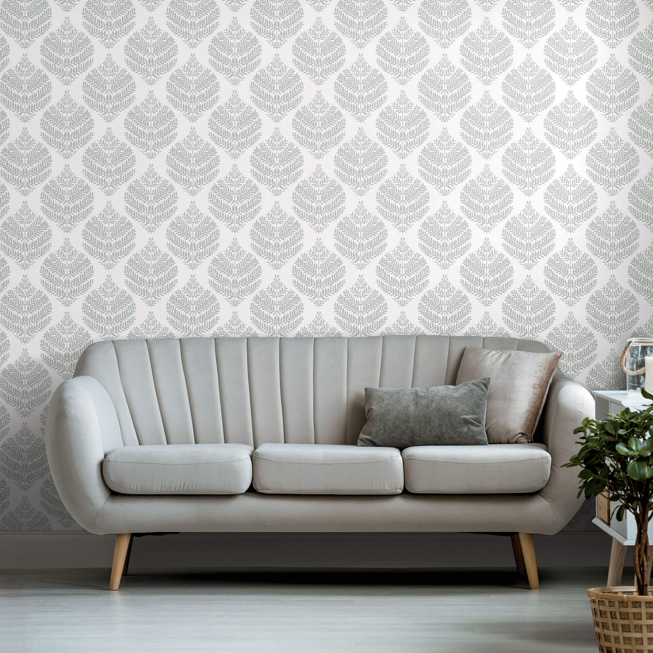 RMK11511WP Hygge Fern Damask Peel & Stick Wallpaper Gray US Wall Decor