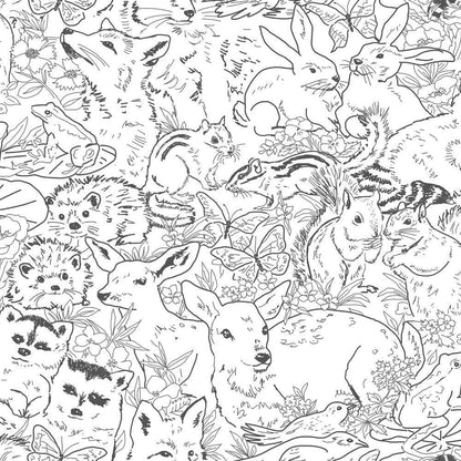 Woodland Animals Sketch Peel & Stick Wallpaper - Black & White