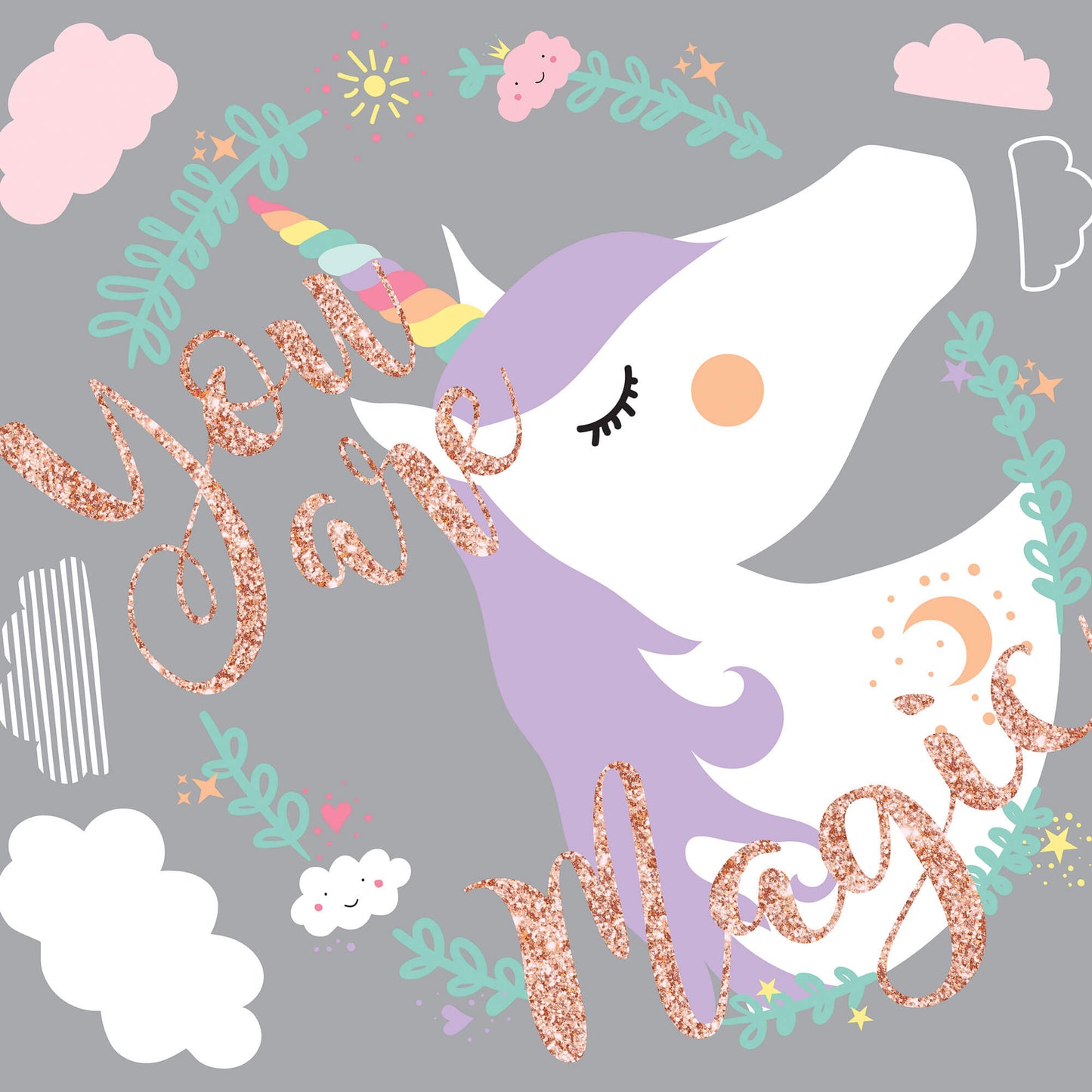 RMK3627GM Unicorn Magic Peel and Stick Wall Decals with Glitter