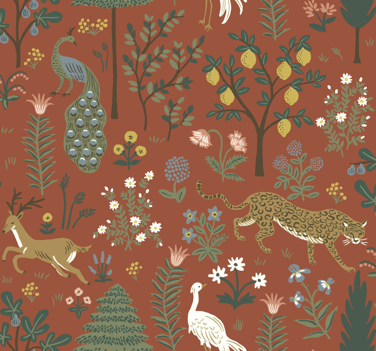 Rifle Paper Co. Second Edition Menagerie Wallpaper - Rust Brown