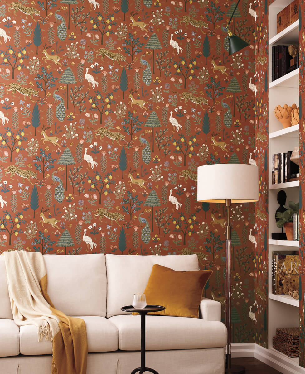 Rifle Paper Co. Menagerie Wallpaper - Rust Brown