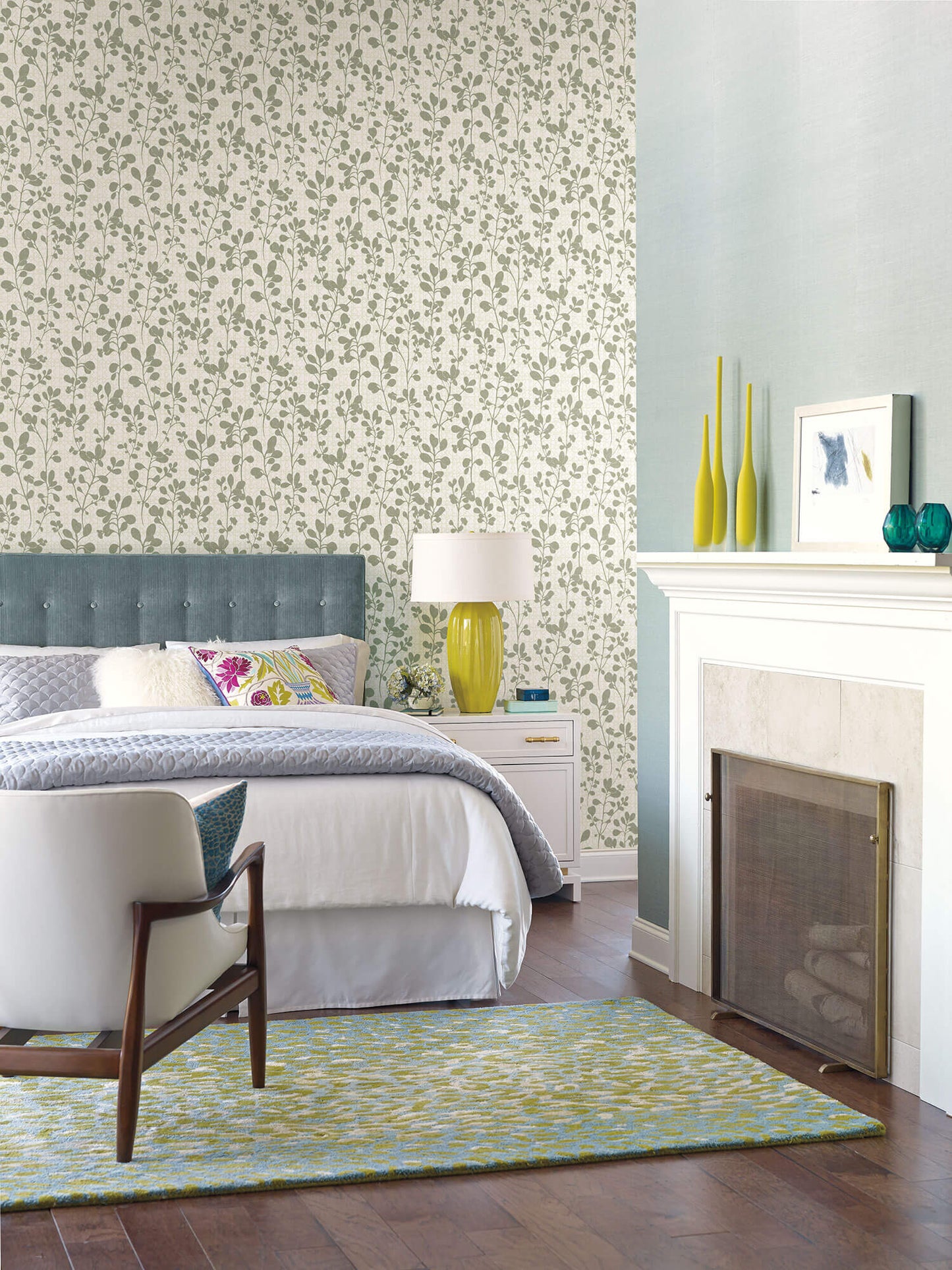 54" Stacy Garcia Sprig Wallpaper - Green & Off White