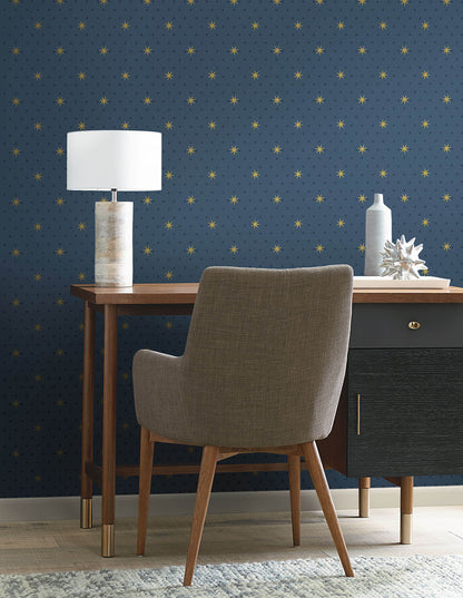 Small Prints Resource Library Stella Star Wallpaper - Navy