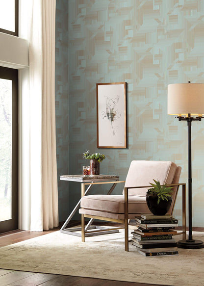 SR1535 All Lined Up Wallpaper Spa Blue Gold