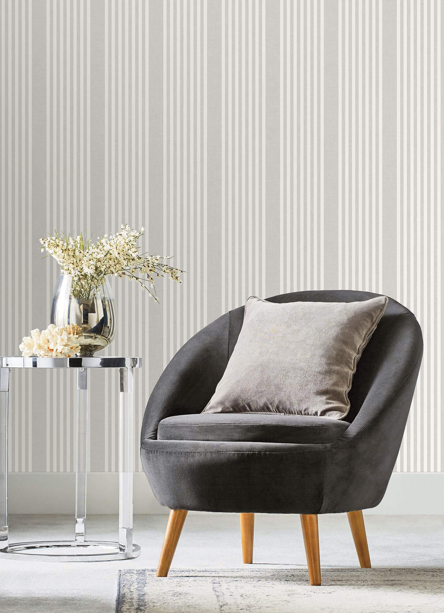 SR1582 French Linen Stripe Wallpaper Gray