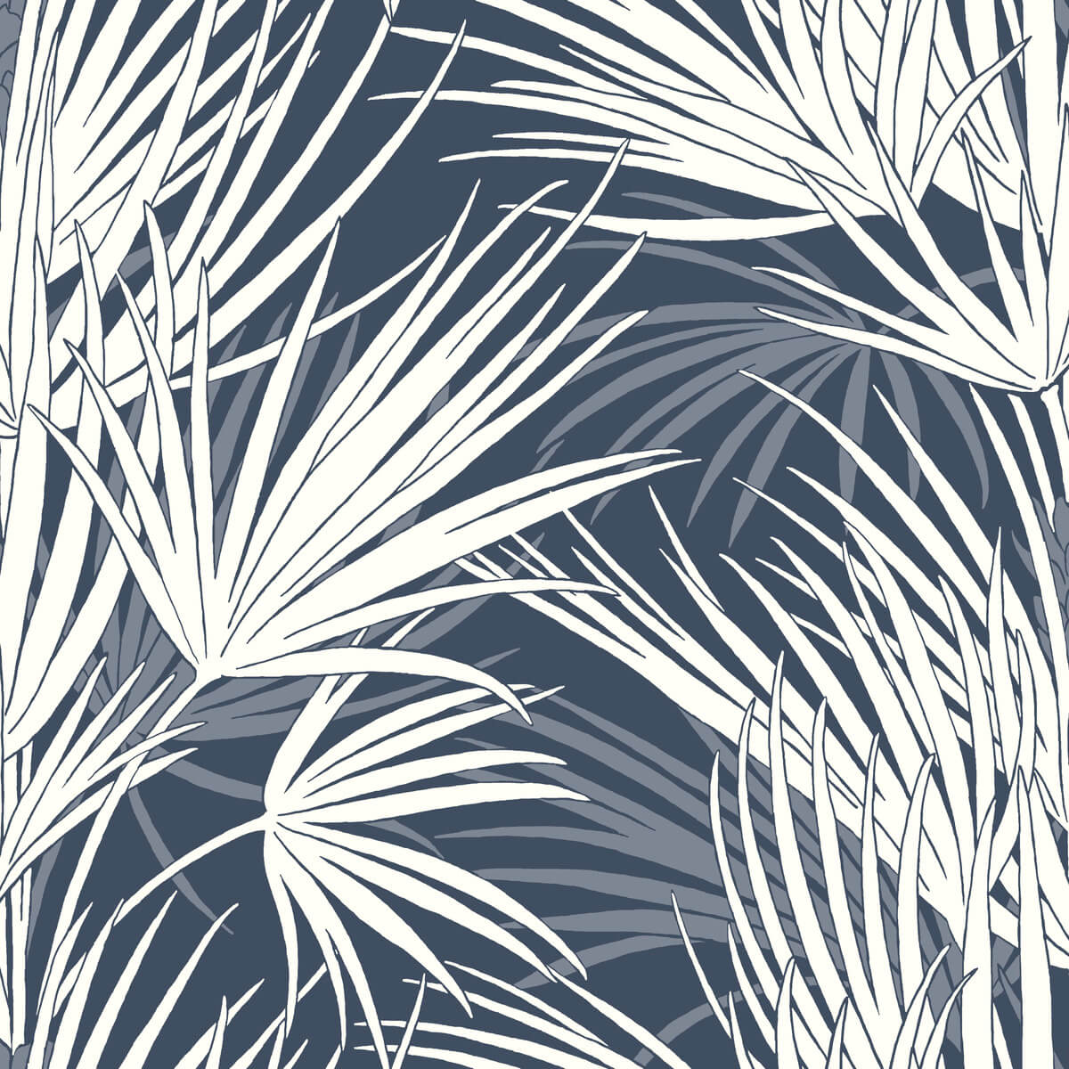 Silhouettes Palmetto Wallpaper - Navy & White