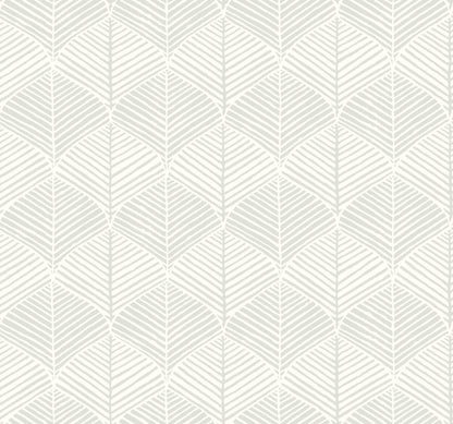 Silhouettes Palm Thatch Wallpaper - White & Gray
