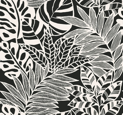 Silhouettes Jungle Leaves Wallpaper - Black & White