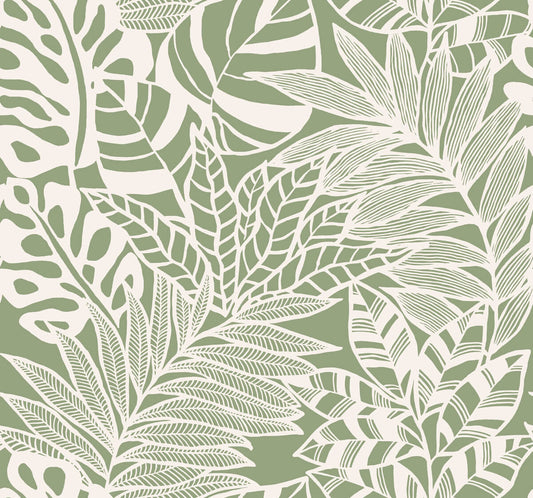 Silhouettes Jungle Leaves Wallpaper - Green